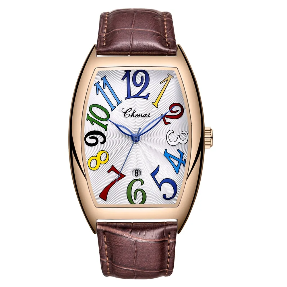Men Watches Top Brand Luxury CHENXI Tonneau Quartz Watch Men Leather Waterproof 30M Watches Business Fashion Date Male Clock