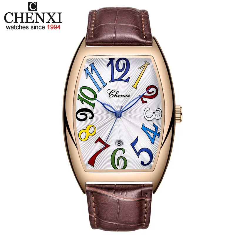 Men Watches Top Brand Luxury CHENXI Tonneau Quartz Watch Men Leather Waterproof 30M Watches Business Fashion Date Male Clock