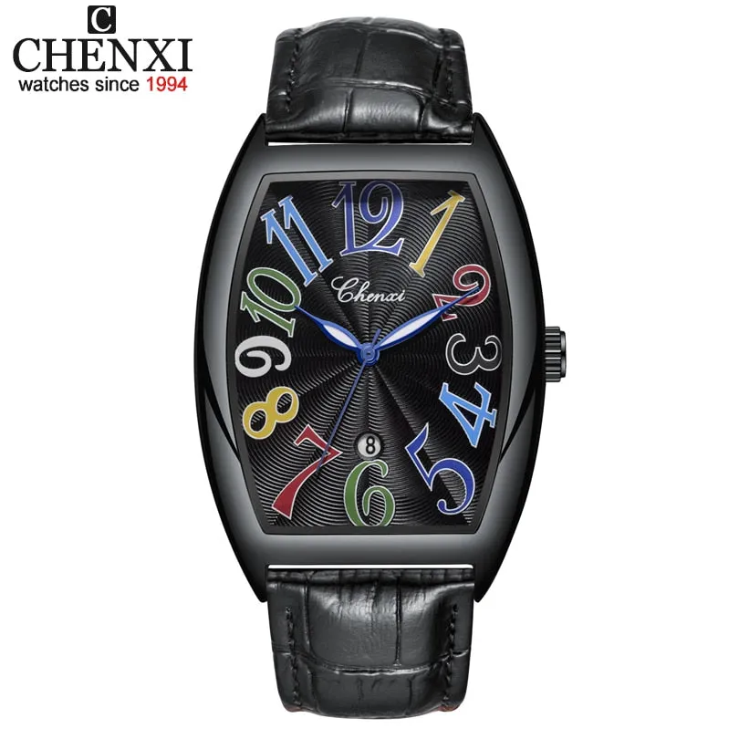 Men Watches Top Brand Luxury CHENXI Tonneau Quartz Watch Men Leather Waterproof 30M Watches Business Fashion Date Male Clock