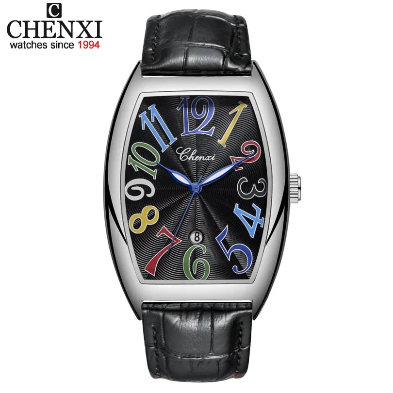 Men Watches Top Brand Luxury CHENXI Tonneau Quartz Watch Men Leather Waterproof 30M Watches Business Fashion Date Male Clock