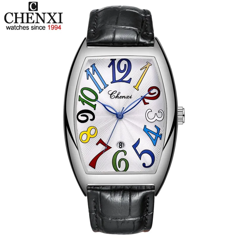Men Watches Top Brand Luxury CHENXI Tonneau Quartz Watch Men Leather Waterproof 30M Watches Business Fashion Date Male Clock
