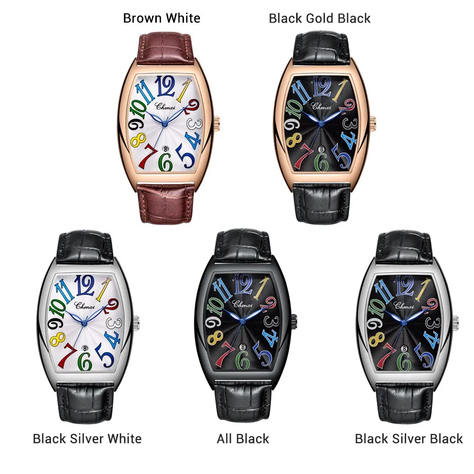 Men Watches Top Brand Luxury CHENXI Tonneau Quartz Watch Men Leather Waterproof 30M Watches Business Fashion Date Male Clock