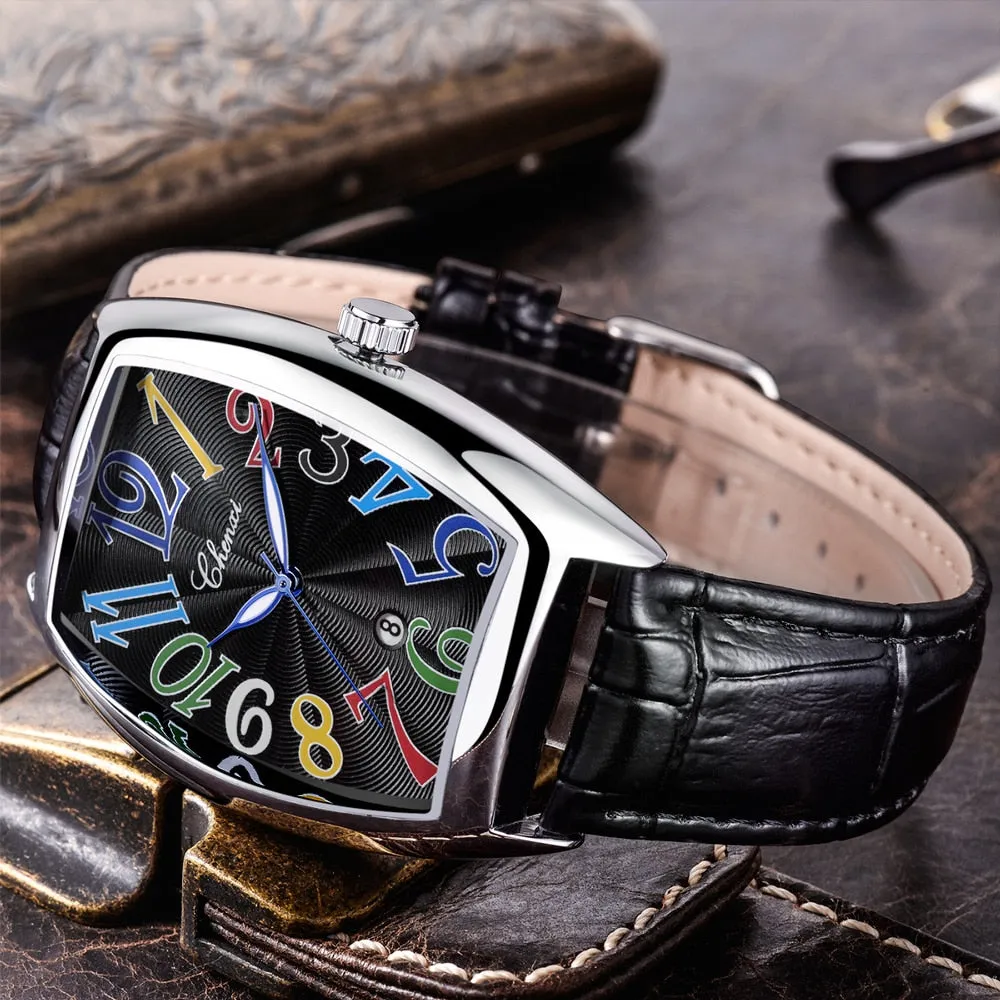 Men Watches Top Brand Luxury CHENXI Tonneau Quartz Watch Men Leather Waterproof 30M Watches Business Fashion Date Male Clock