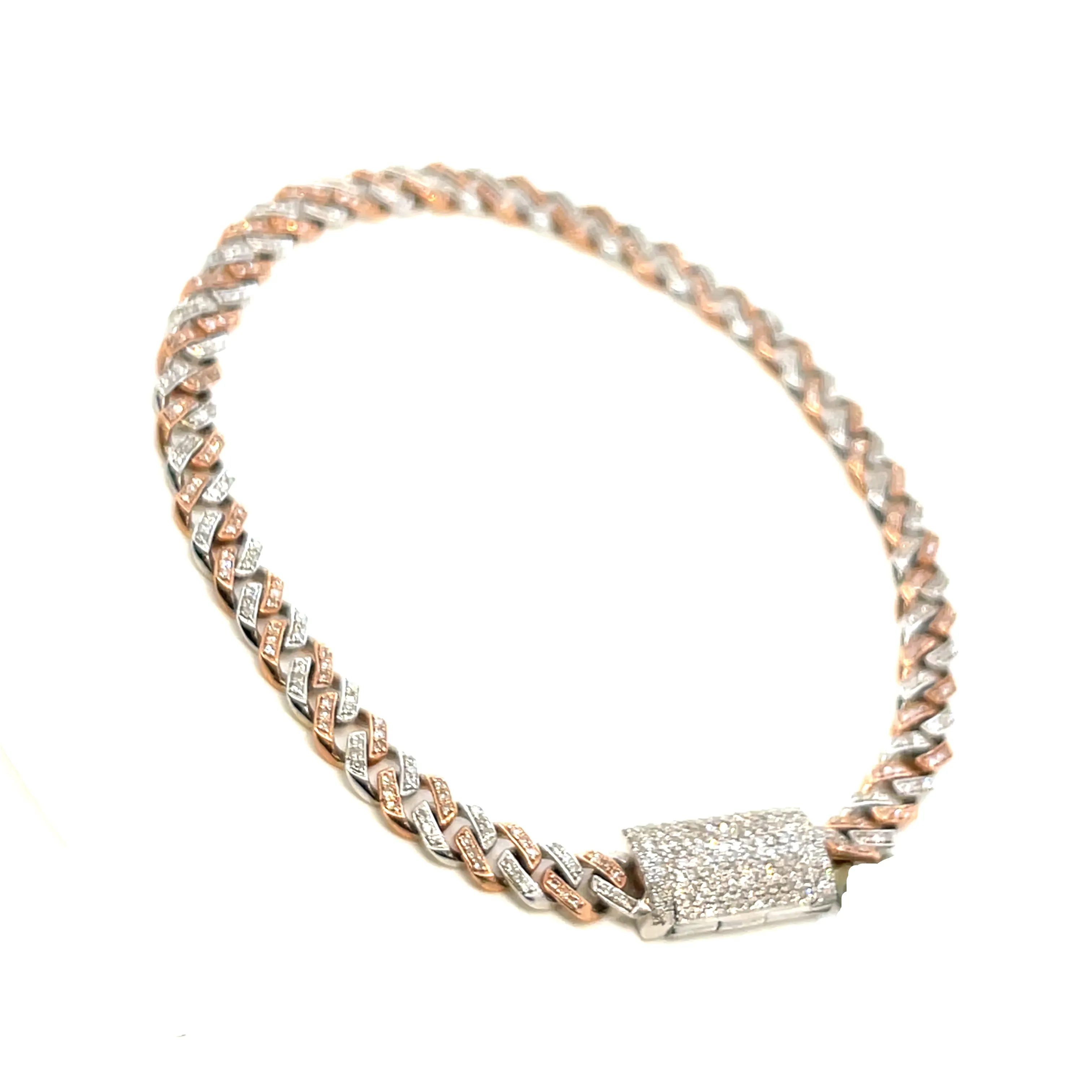 Men's 10k White-Rose Cuban 5.3mm 1.73ct Natural Diamond 8" Bracelet - SBR21496