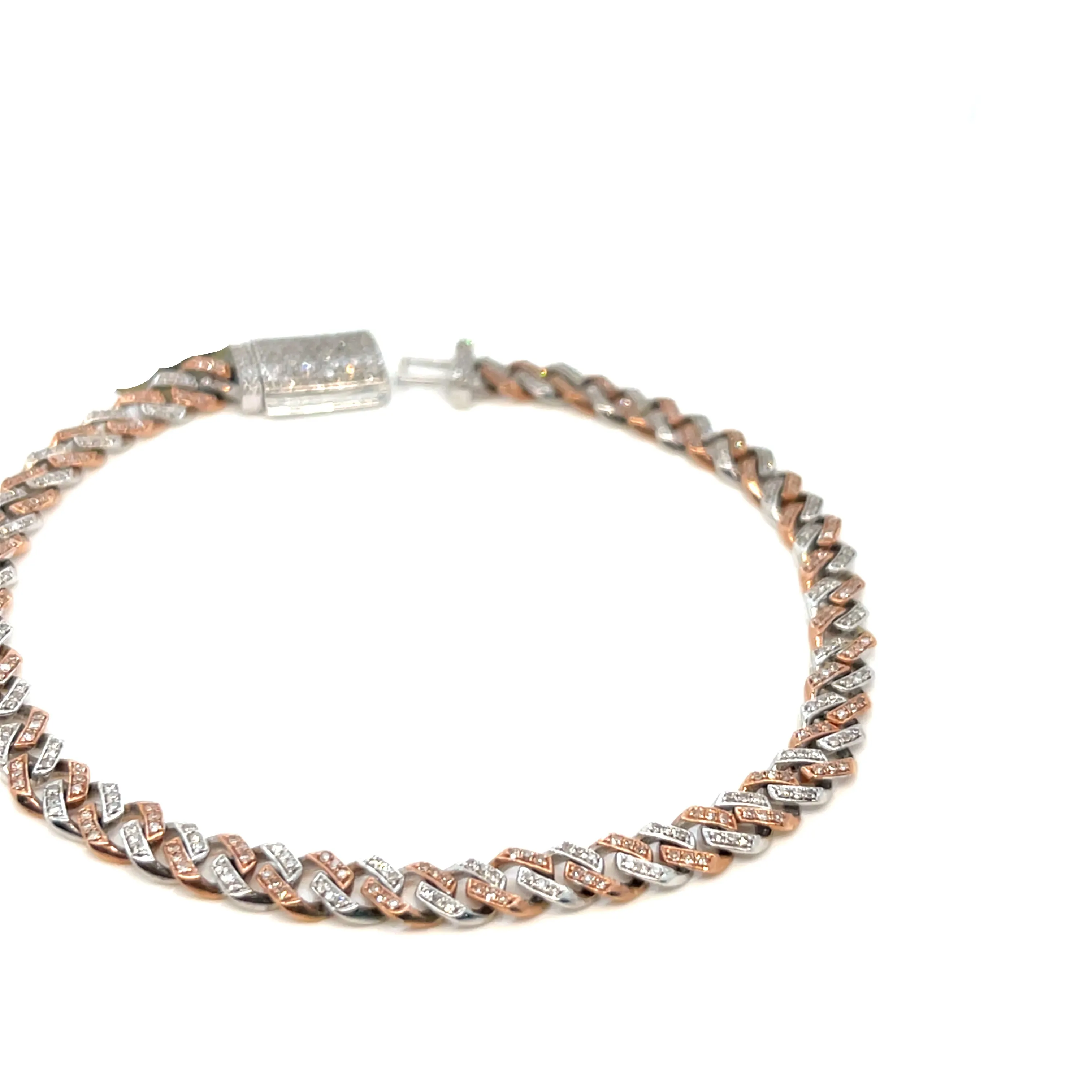 Men's 10k White-Rose Cuban 5.3mm 1.73ct Natural Diamond 8" Bracelet - SBR21496
