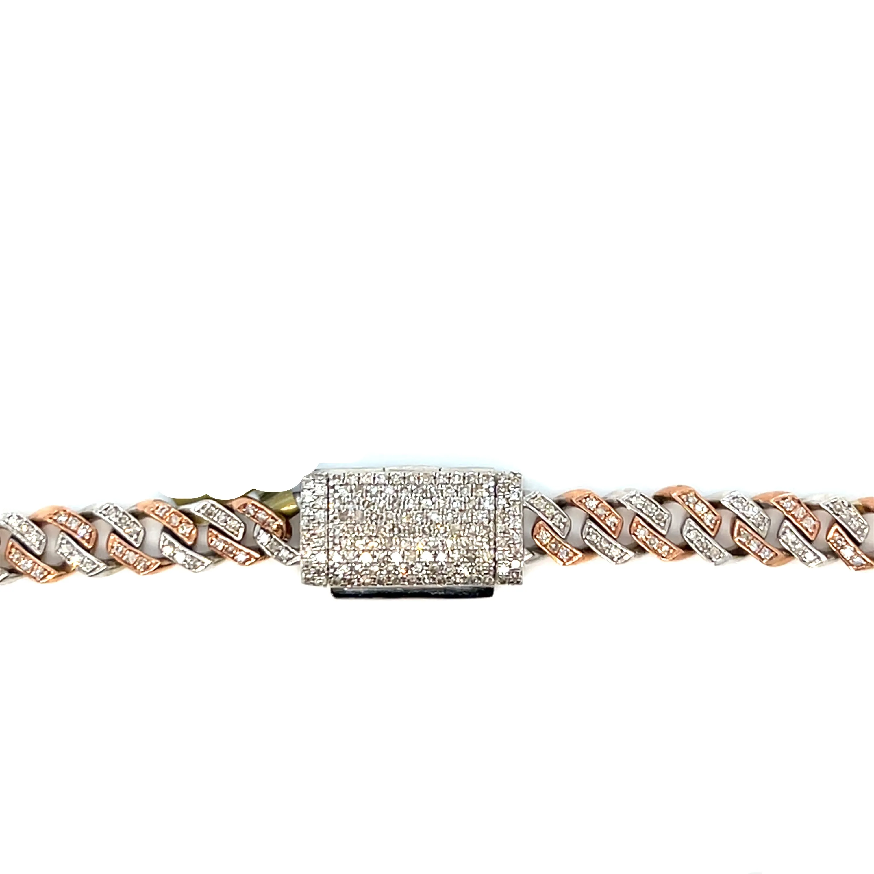 Men's 10k White-Rose Cuban 5.3mm 1.73ct Natural Diamond 8" Bracelet - SBR21496