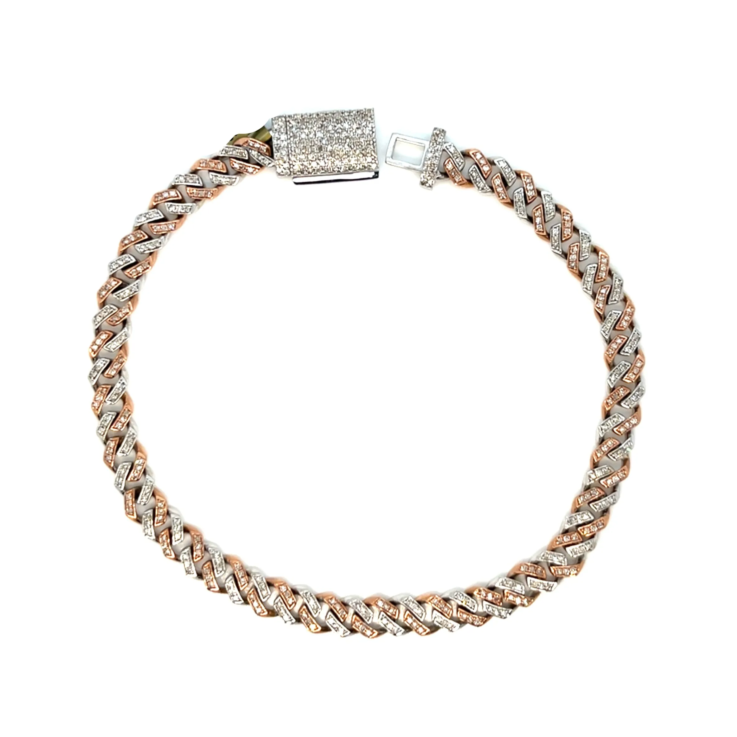 Men's 10k White-Rose Cuban 5.3mm 1.73ct Natural Diamond 8" Bracelet - SBR21496