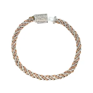Men's 10k White-Rose Cuban 5.3mm 1.73ct Natural Diamond 8" Bracelet - SBR21496