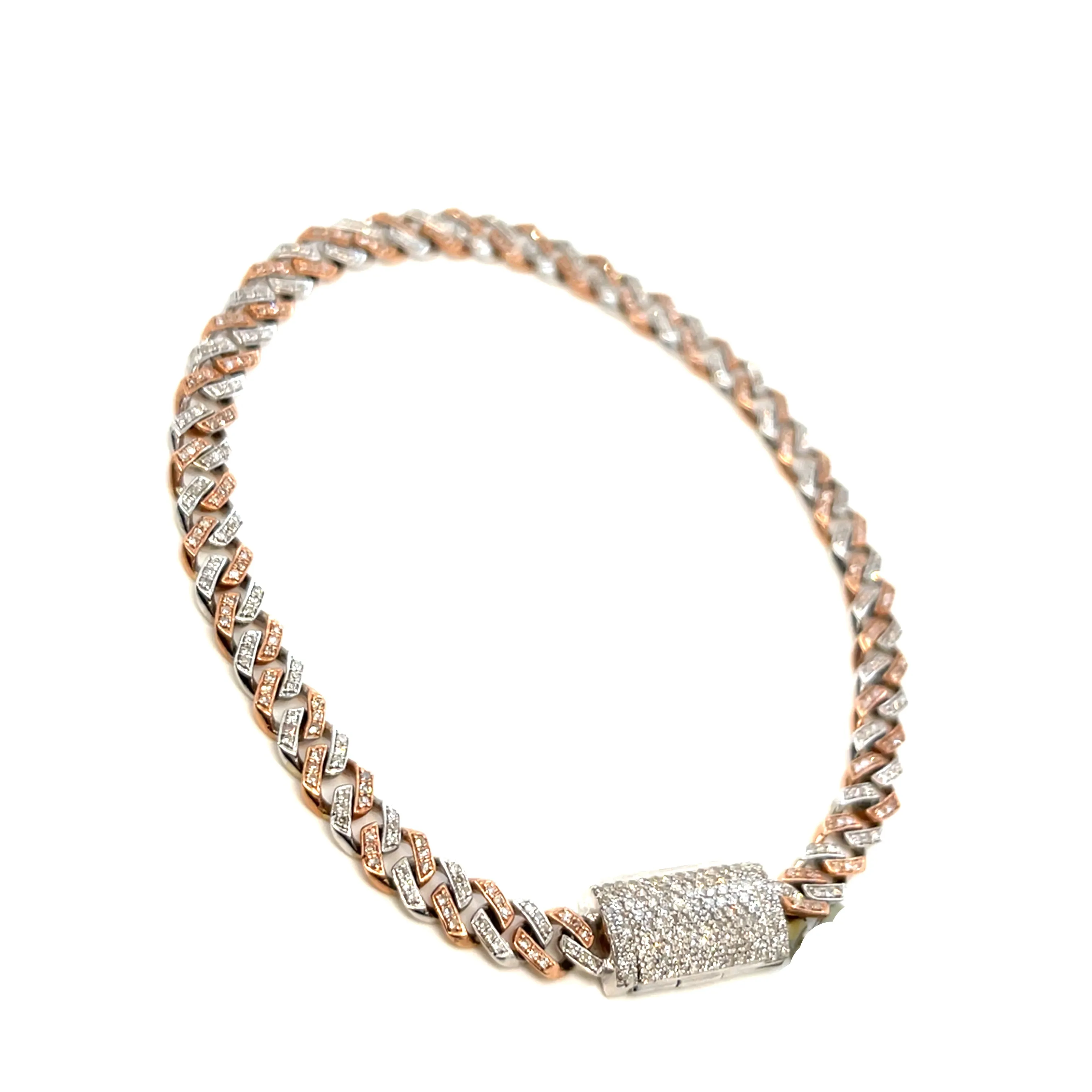 Men's 10k White-Rose Cuban 5.3mm 1.73ct Natural Diamond 8" Bracelet - SBR21496