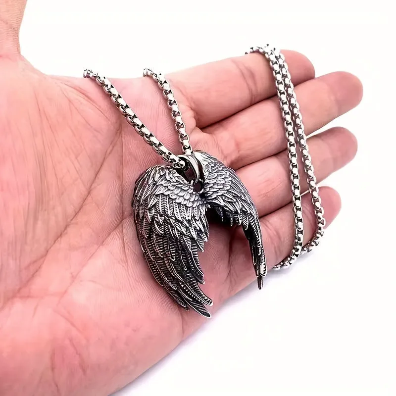 Men's Angel Wings Feather Pendant Necklace Retro Punk Style