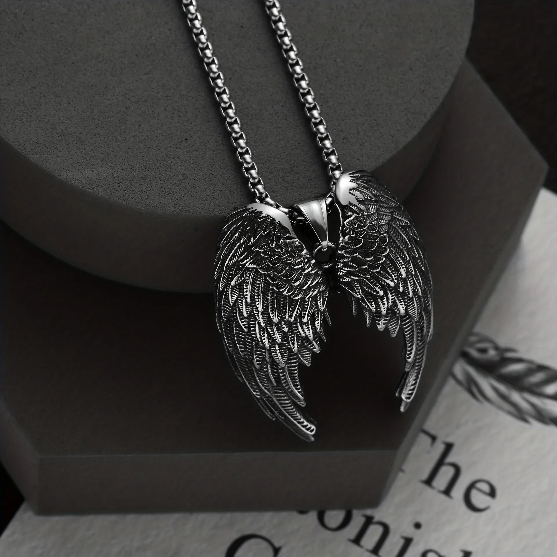 Men's Angel Wings Feather Pendant Necklace Retro Punk Style