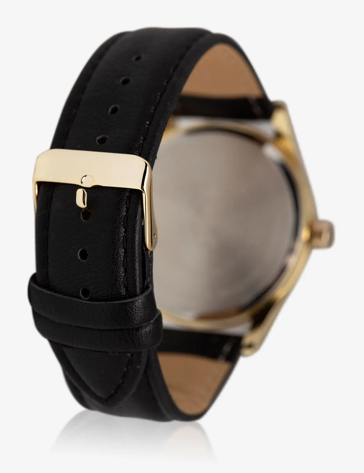 MEN'S DARK BROWN FAUX-LEATHER WATCH WITH GOLD TONE FACE