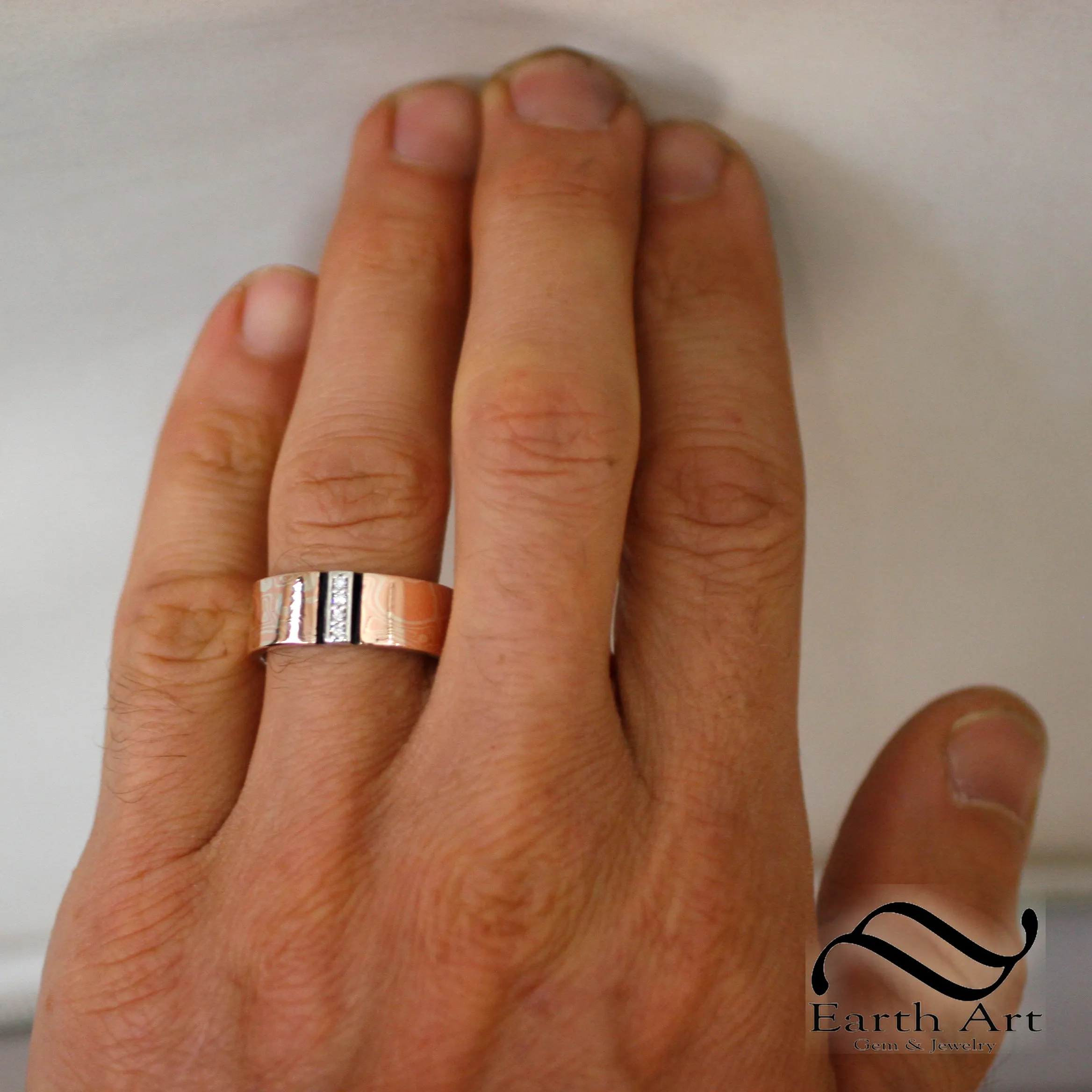 Mens Mokume Gane Diamond Wedding Band