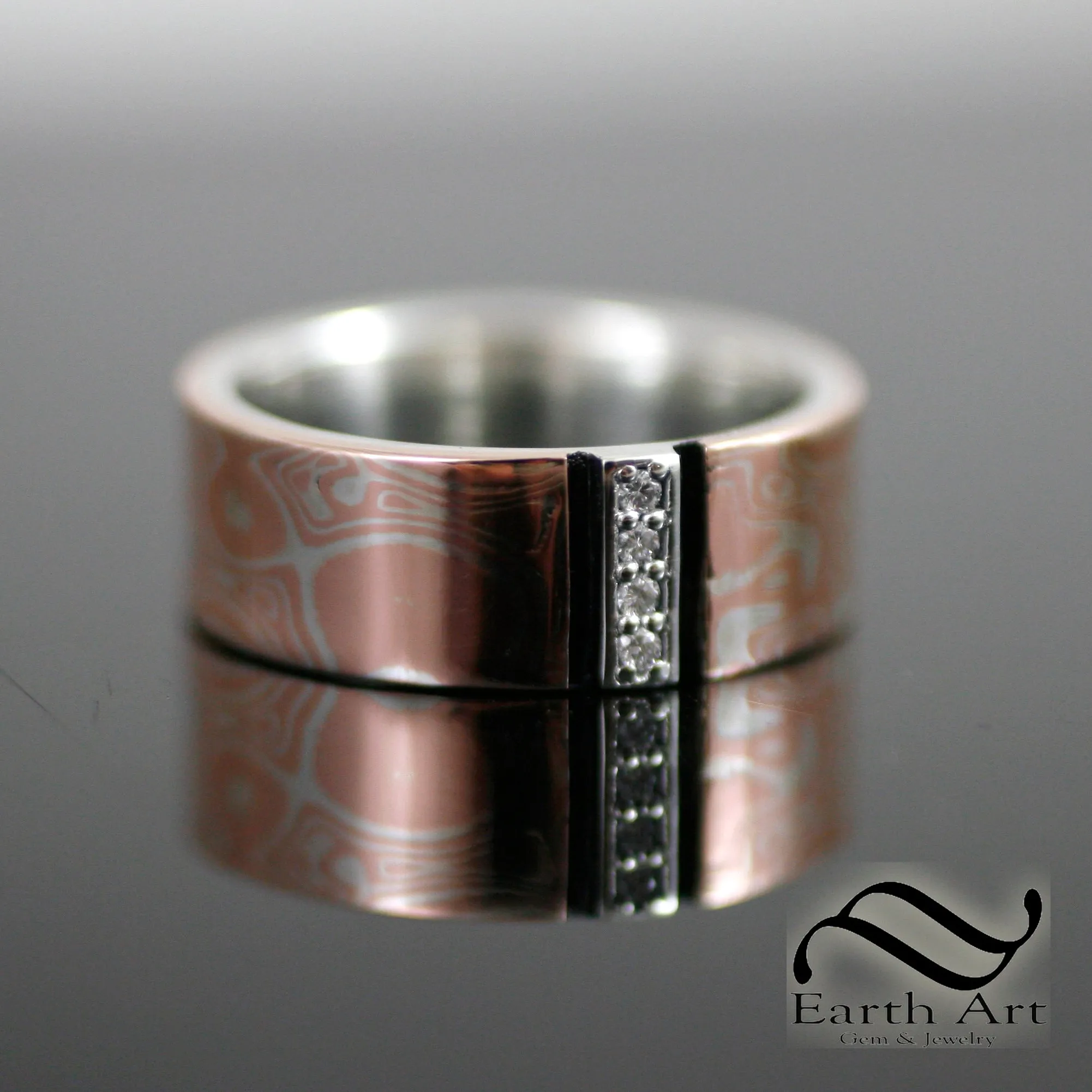 Mens Mokume Gane Diamond Wedding Band