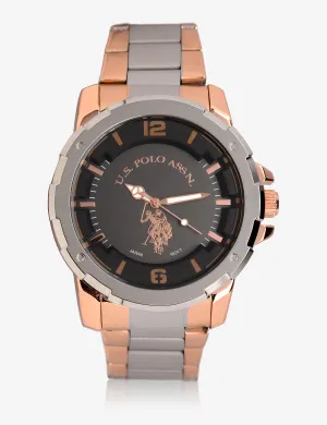 MEN'S STAINLESS STEEL & ROSE GOLD TONE WATCH
