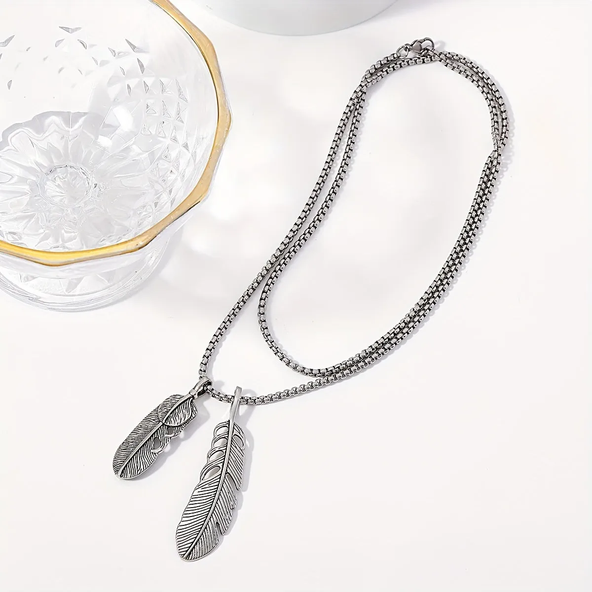 Men's Stainless Steel Feather Necklace