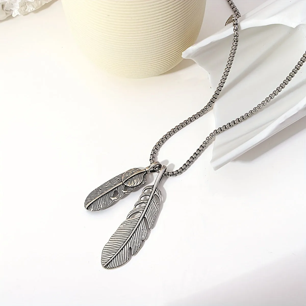 Men's Stainless Steel Feather Necklace