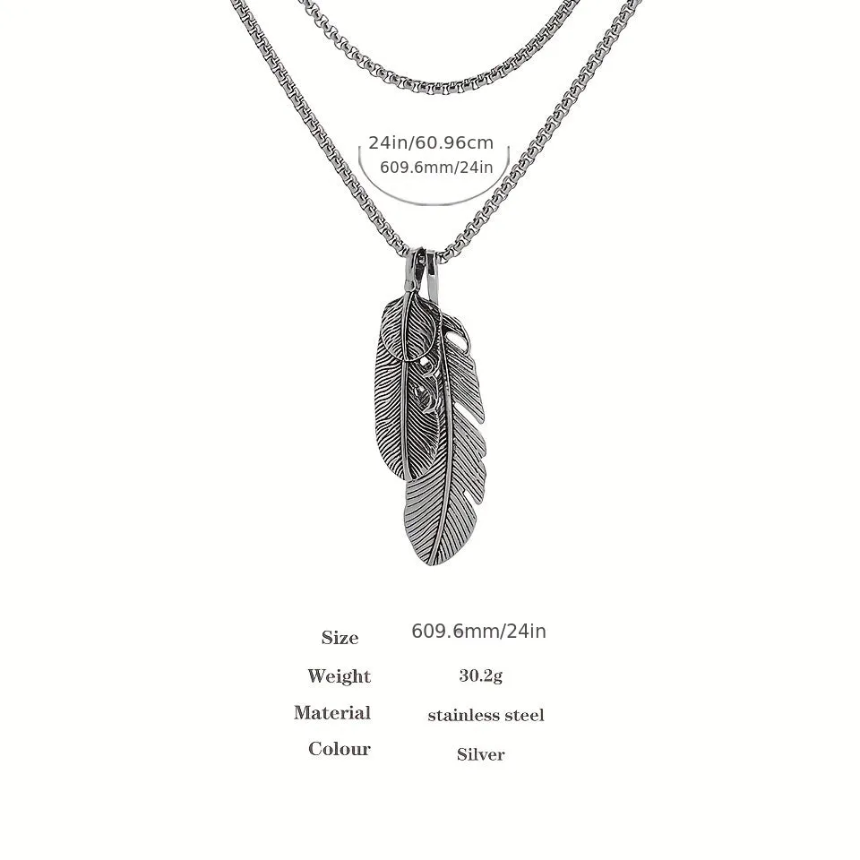 Men's Stainless Steel Feather Necklace