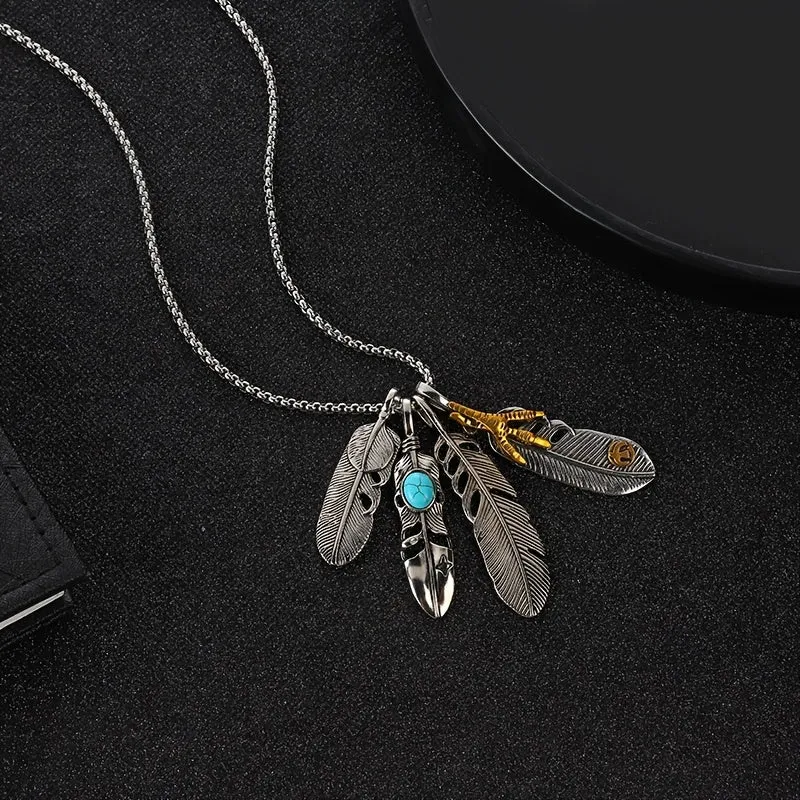 Men's Titanium Steel Feather Necklace Student Bungee Sweater Chain