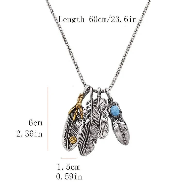 Men's Titanium Steel Feather Necklace Student Bungee Sweater Chain