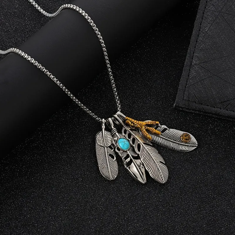 Men's Titanium Steel Feather Necklace Student Bungee Sweater Chain