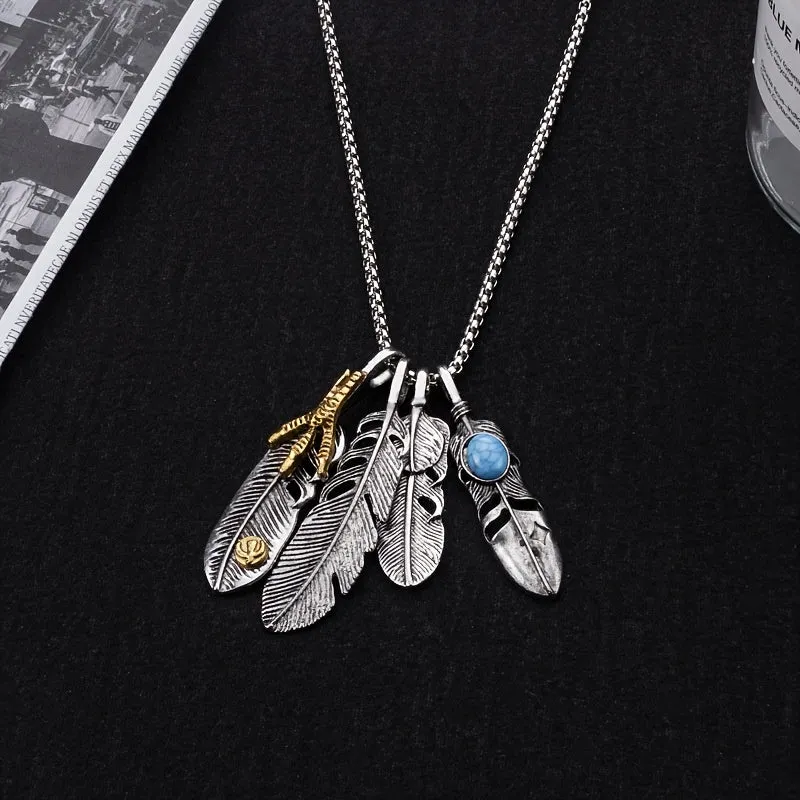 Men's Titanium Steel Feather Necklace Student Bungee Sweater Chain