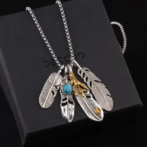 Men's Titanium Steel Feather Necklace Student Bungee Sweater Chain