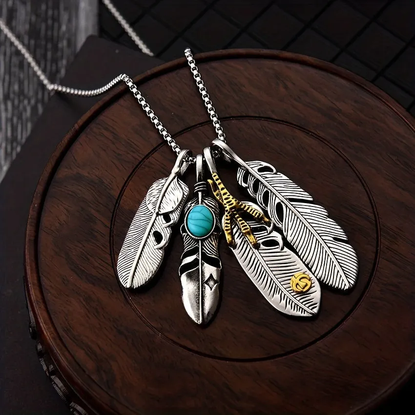 Men's Vintage Feather Leaf Pendant Necklace Couple Necklace