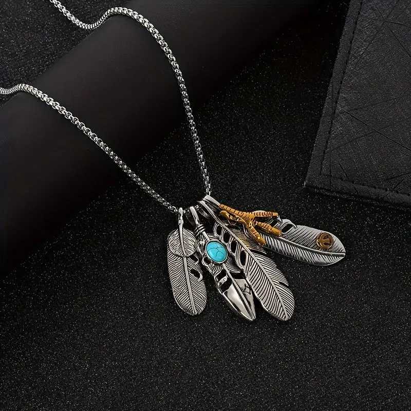 Men's Vintage Feather Leaf Pendant Necklace Couple Necklace