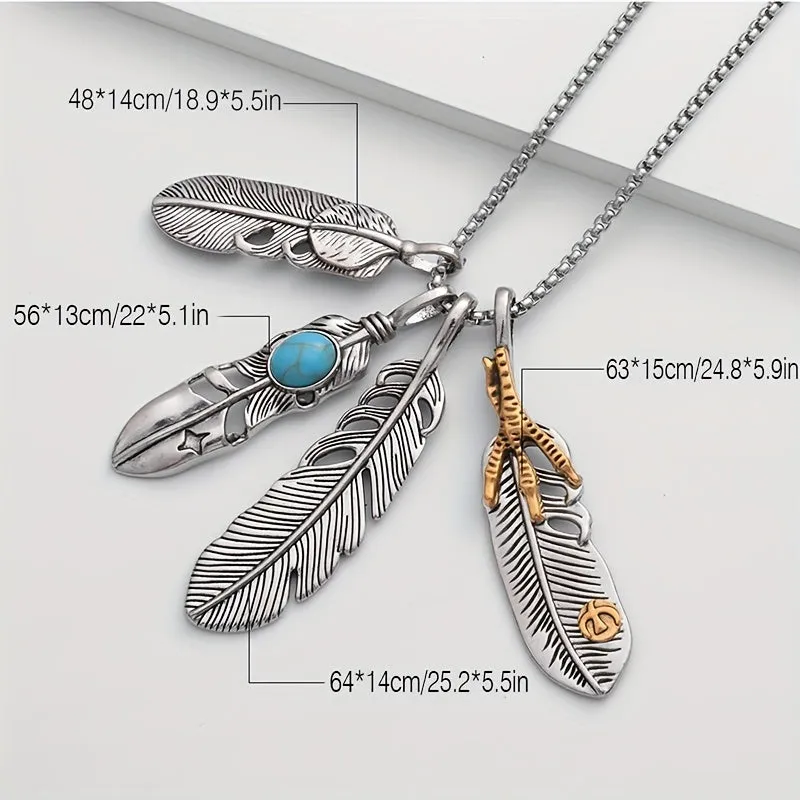 Men's Vintage Feather Leaf Pendant Necklace Couple Necklace
