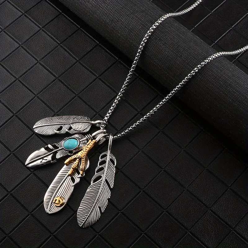 Men's Vintage Feather Leaf Pendant Necklace Couple Necklace