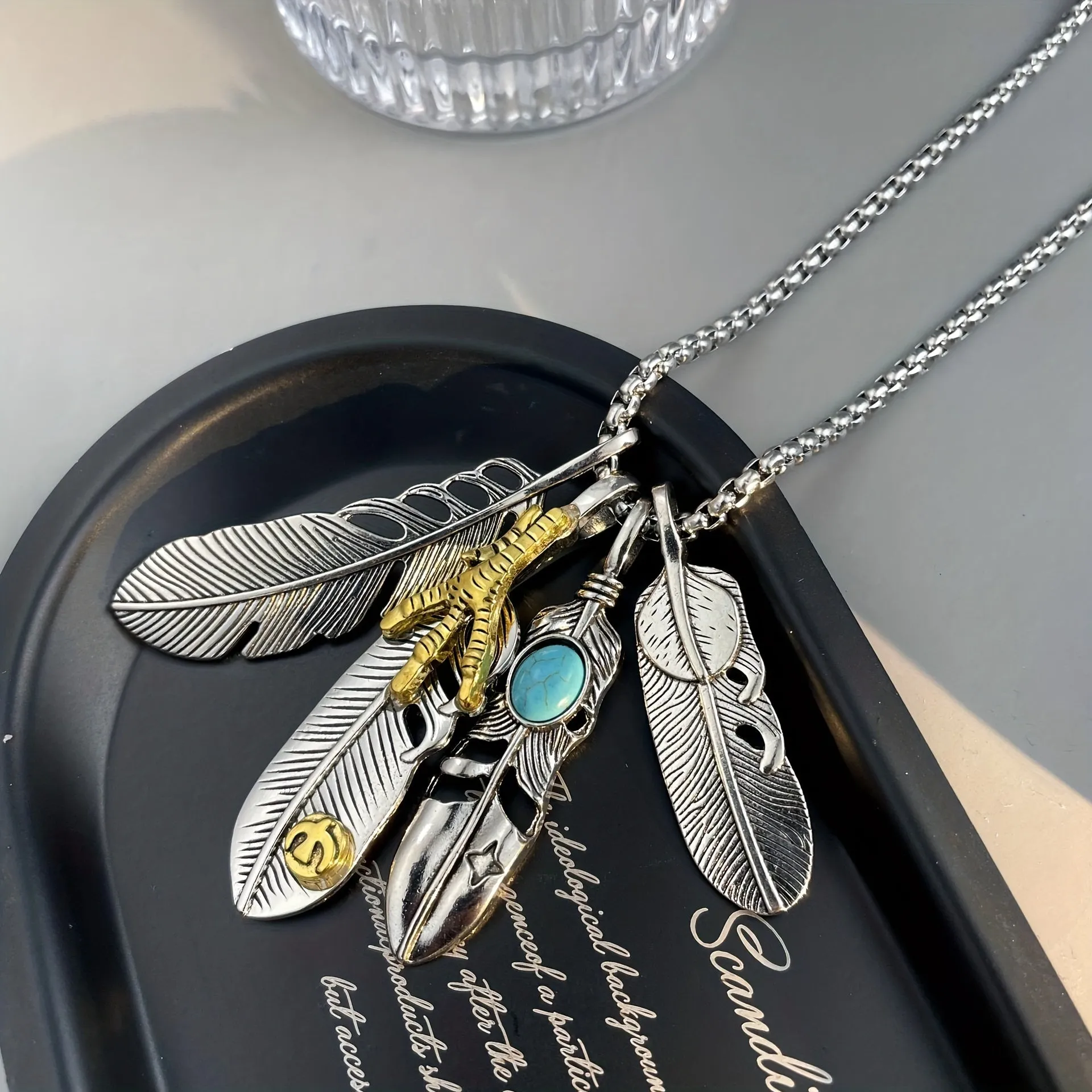 Men's Vintage Feather Leaf Pendant Necklace Couple Necklace