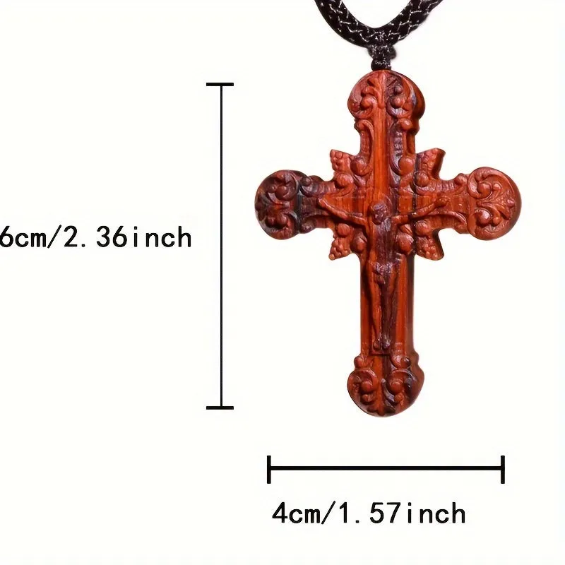 Men's Wooden Cross Pendant Necklace Red Sandalwood Christian Religious Jewelry
