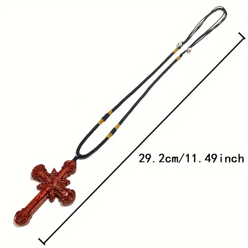 Men's Wooden Cross Pendant Necklace Red Sandalwood Christian Religious Jewelry