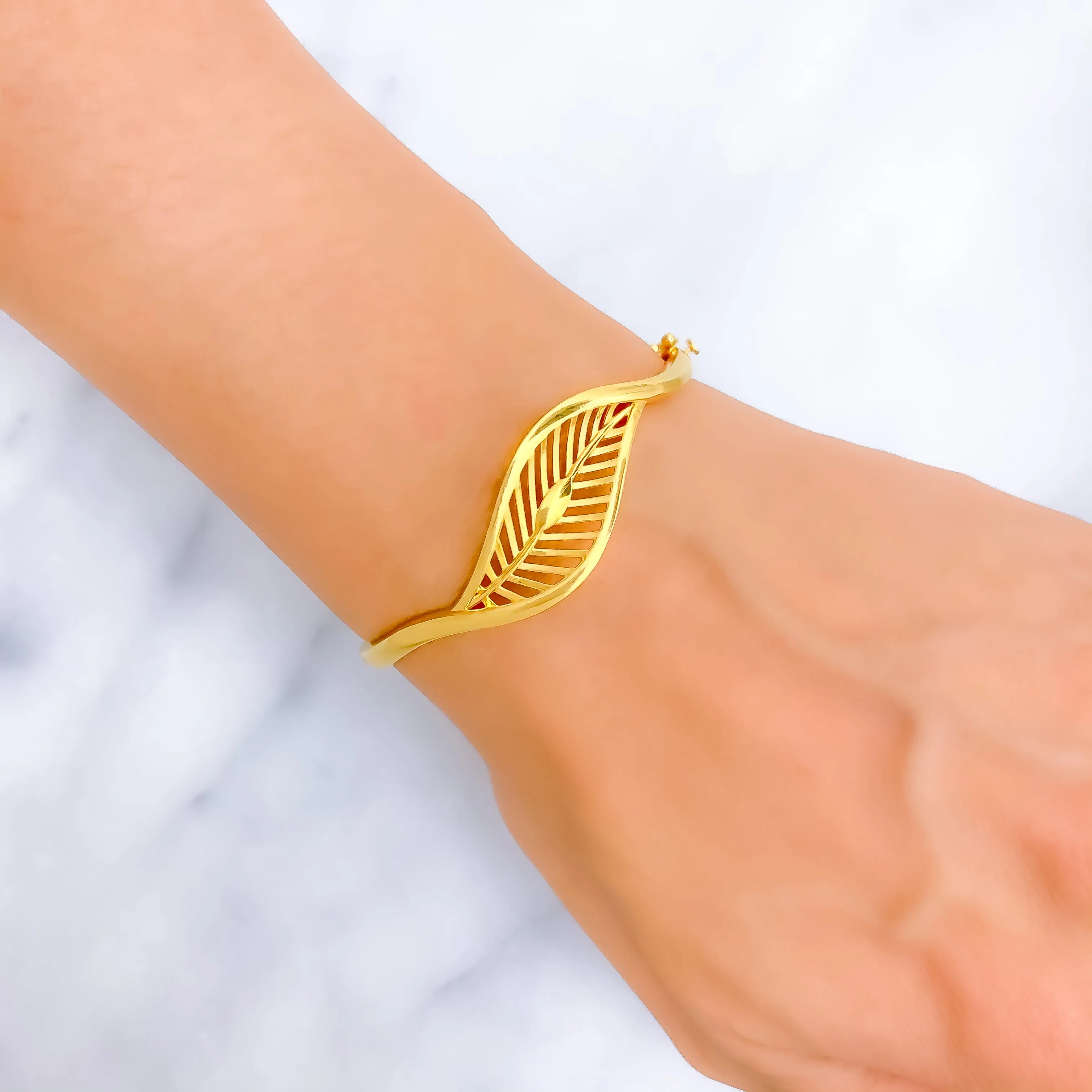 Mesmerizing Minimalist 22k Gold Leaf Bangle Bracelet