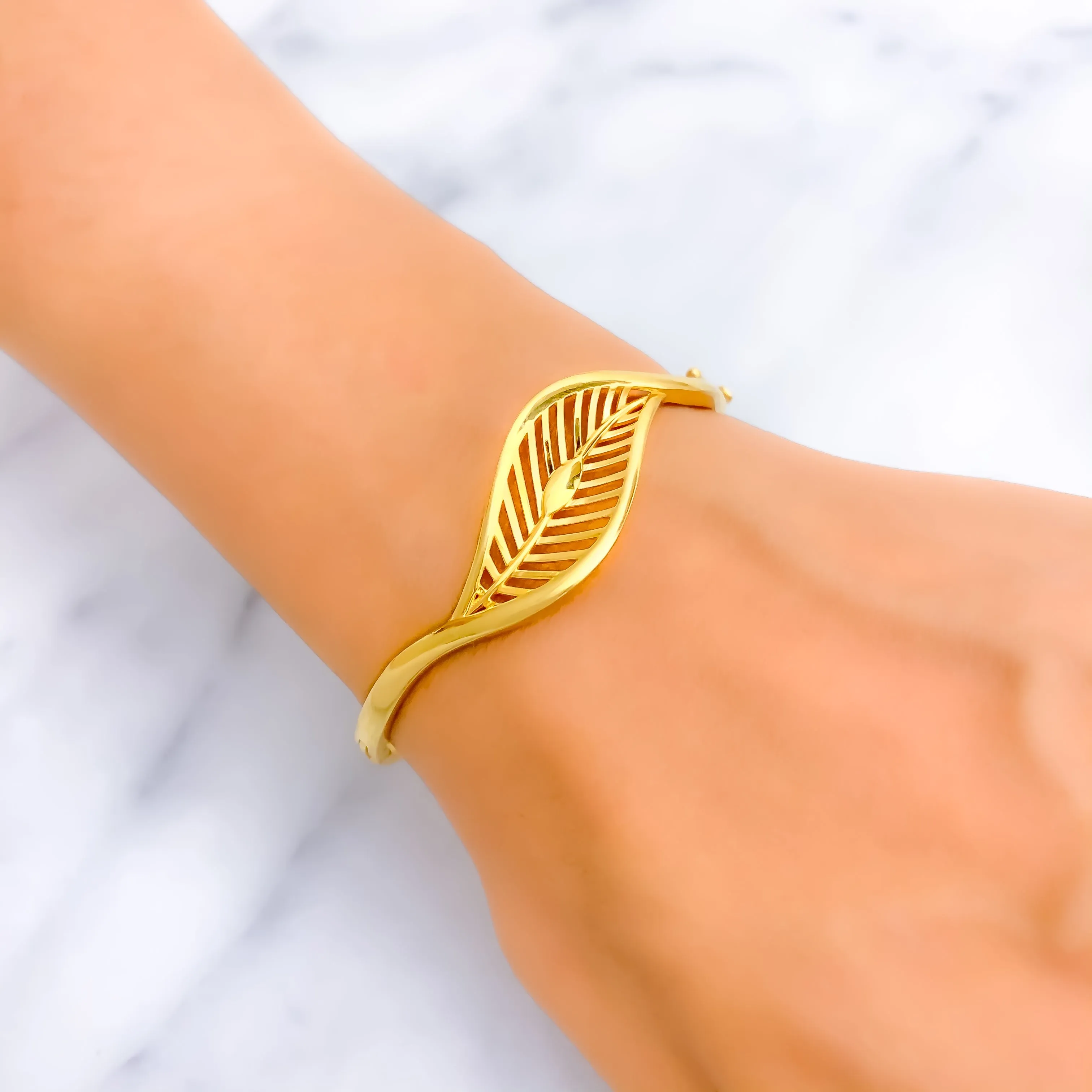 Mesmerizing Minimalist 22k Gold Leaf Bangle Bracelet