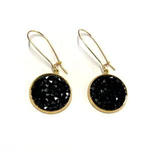 Mia- 24K gold and black Swarovski crystal pave disc earrings