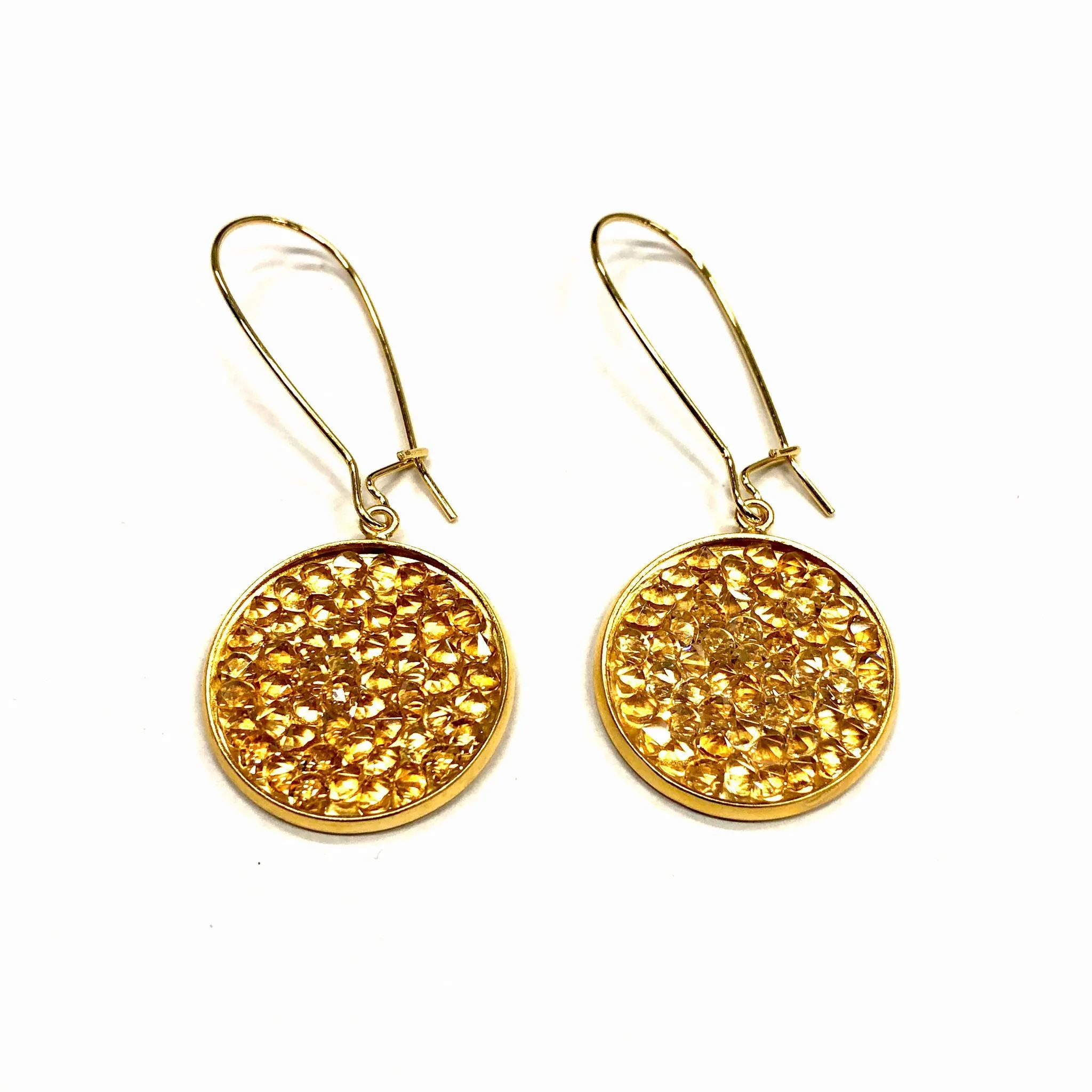 Mia- 24K gold and black Swarovski crystal pave disc earrings