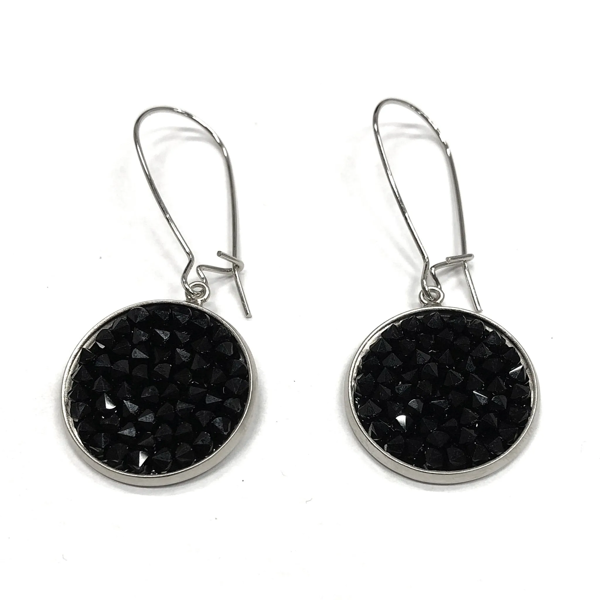 Mia- 24K gold and black Swarovski crystal pave disc earrings