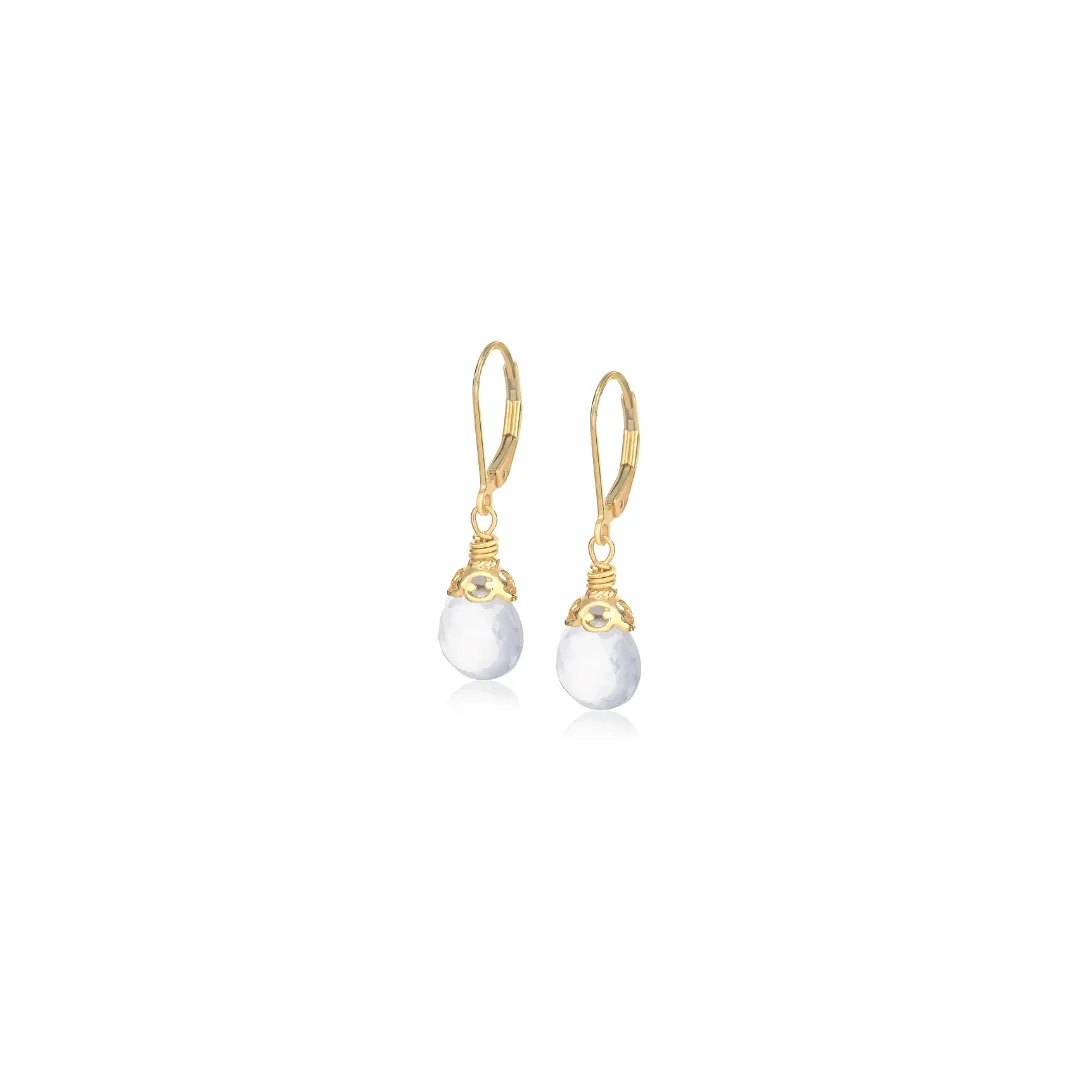 Milky Rock Crystal Drop Earrings in Vermeil