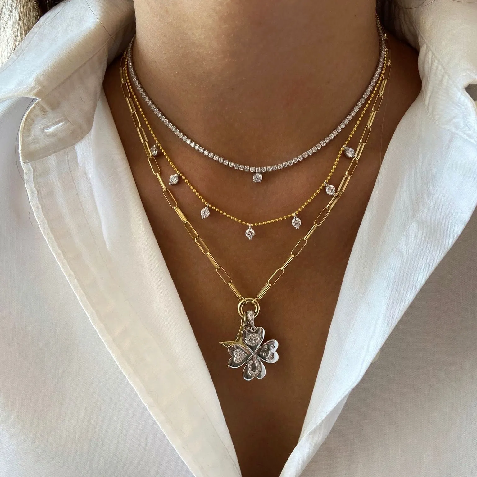 Mini Bead Chain with Diamond Dangling
