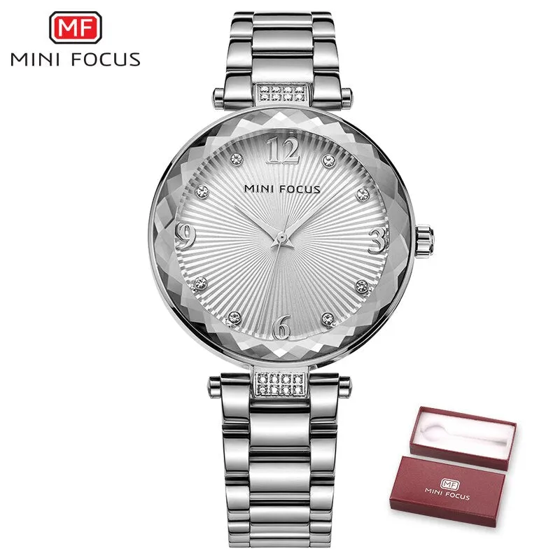 MINI FOCUS 2022 New Watch Women Casual Fashion Leather &amp; Stainless Steel Band Quartz Wristwatches Diamond Gold Watches Lady Gift