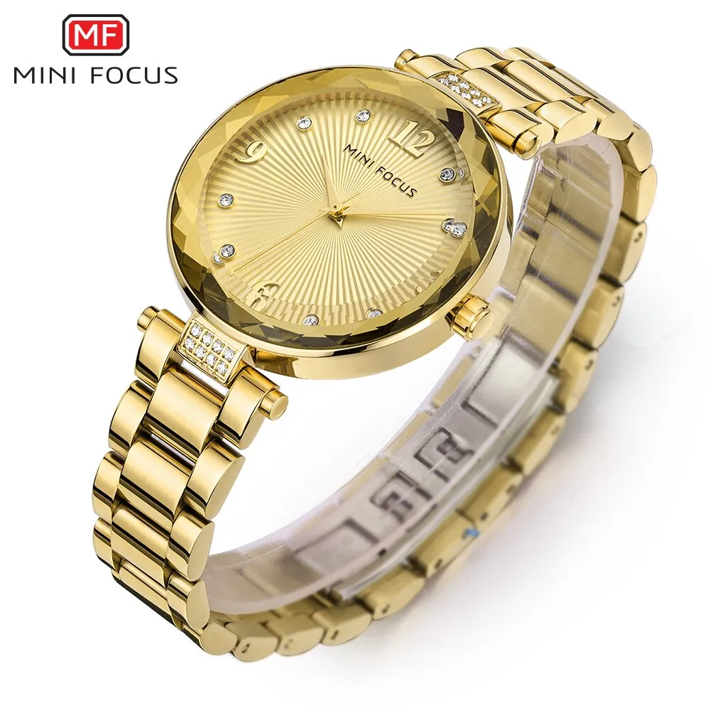 MINI FOCUS 2022 New Watch Women Casual Fashion Leather &amp; Stainless Steel Band Quartz Wristwatches Diamond Gold Watches Lady Gift