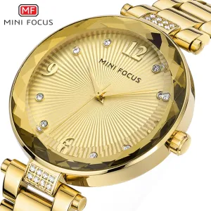 MINI FOCUS 2022 New Watch Women Casual Fashion Leather &amp; Stainless Steel Band Quartz Wristwatches Diamond Gold Watches Lady Gift