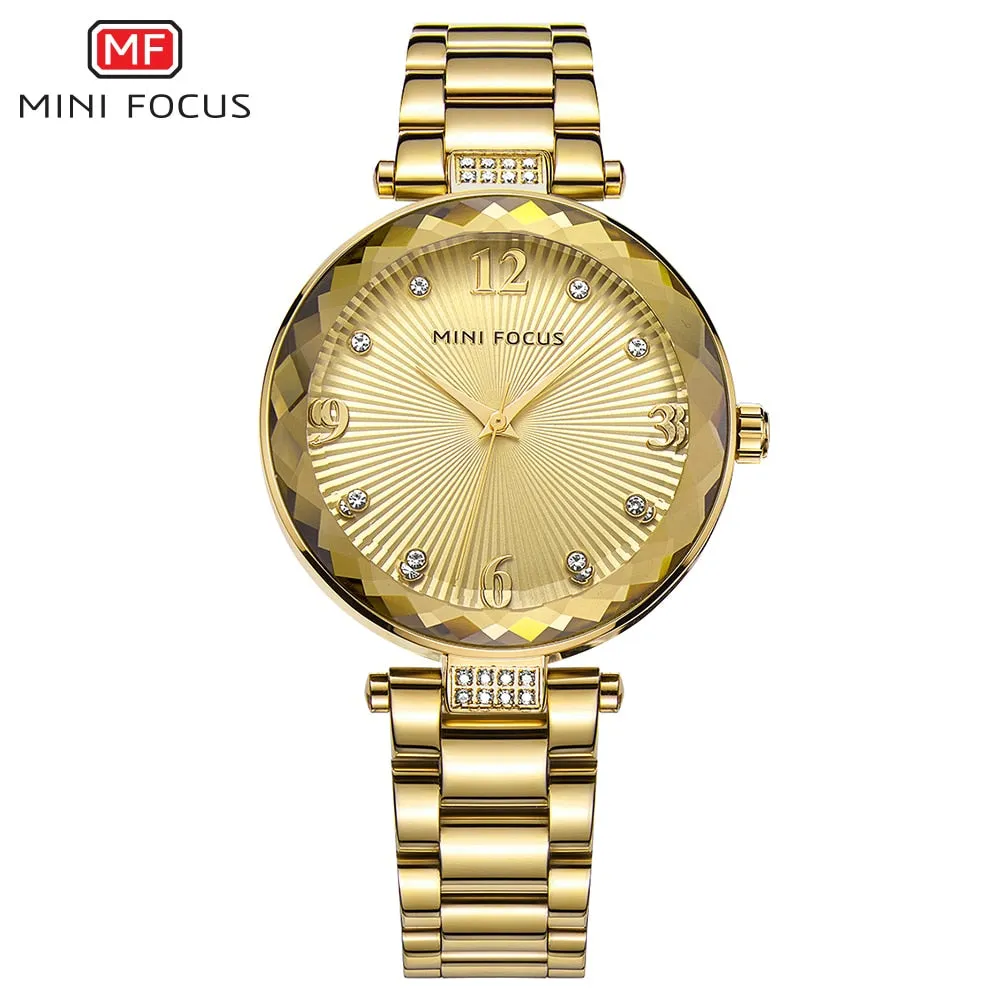 MINI FOCUS 2022 New Watch Women Casual Fashion Leather &amp; Stainless Steel Band Quartz Wristwatches Diamond Gold Watches Lady Gift