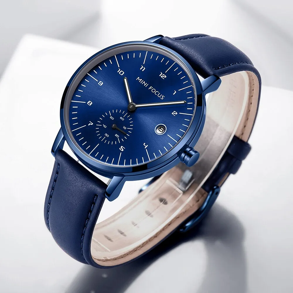 MINI FOCUS Luxury Brand Men Watch Male Leather Watchband Watches Simple Style Casual Waterproof Wristwatch Montre Femme