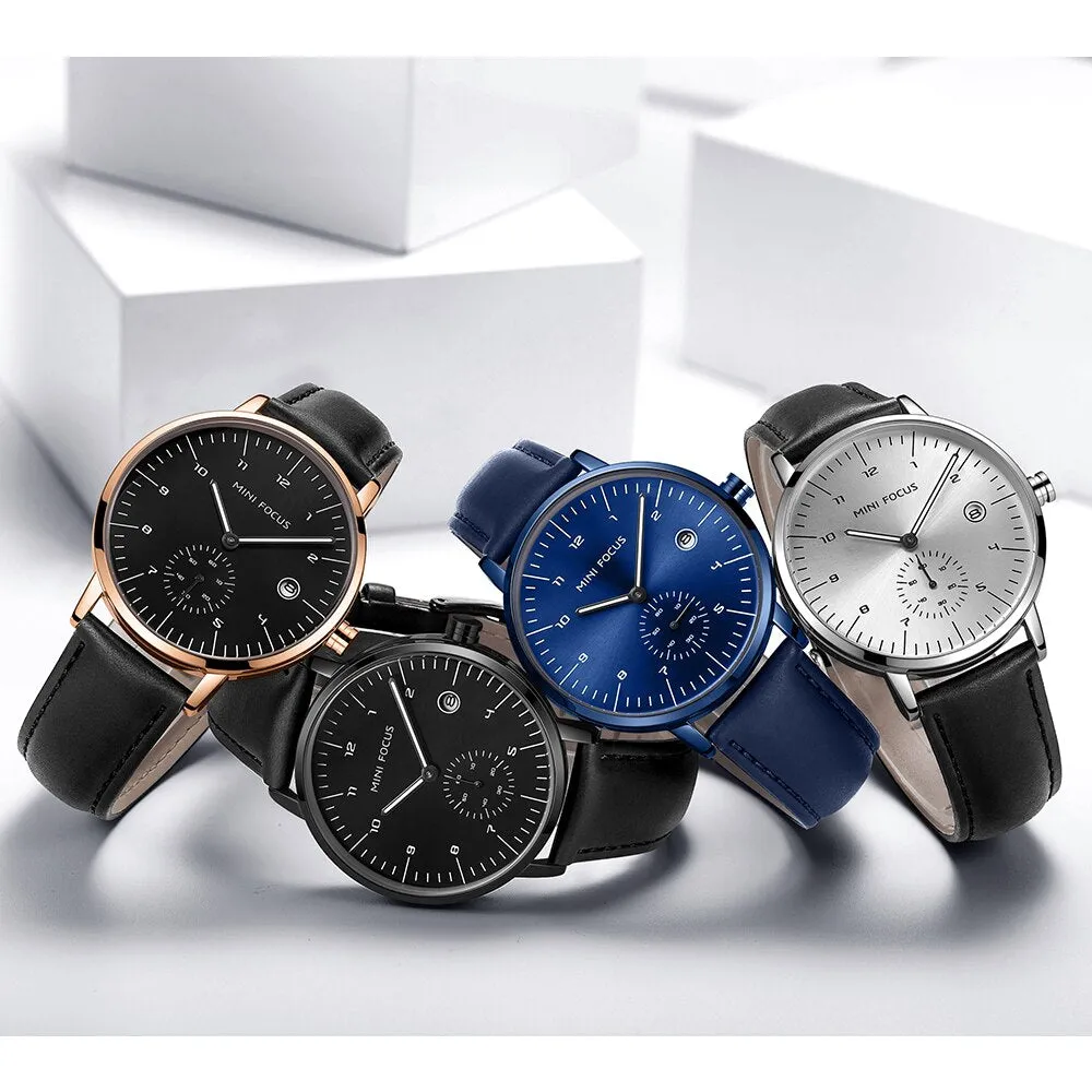 MINI FOCUS Luxury Brand Men Watch Male Leather Watchband Watches Simple Style Casual Waterproof Wristwatch Montre Femme
