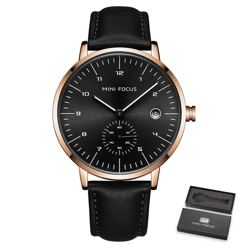 MINI FOCUS Luxury Brand Men Watch Male Leather Watchband Watches Simple Style Casual Waterproof Wristwatch Montre Femme