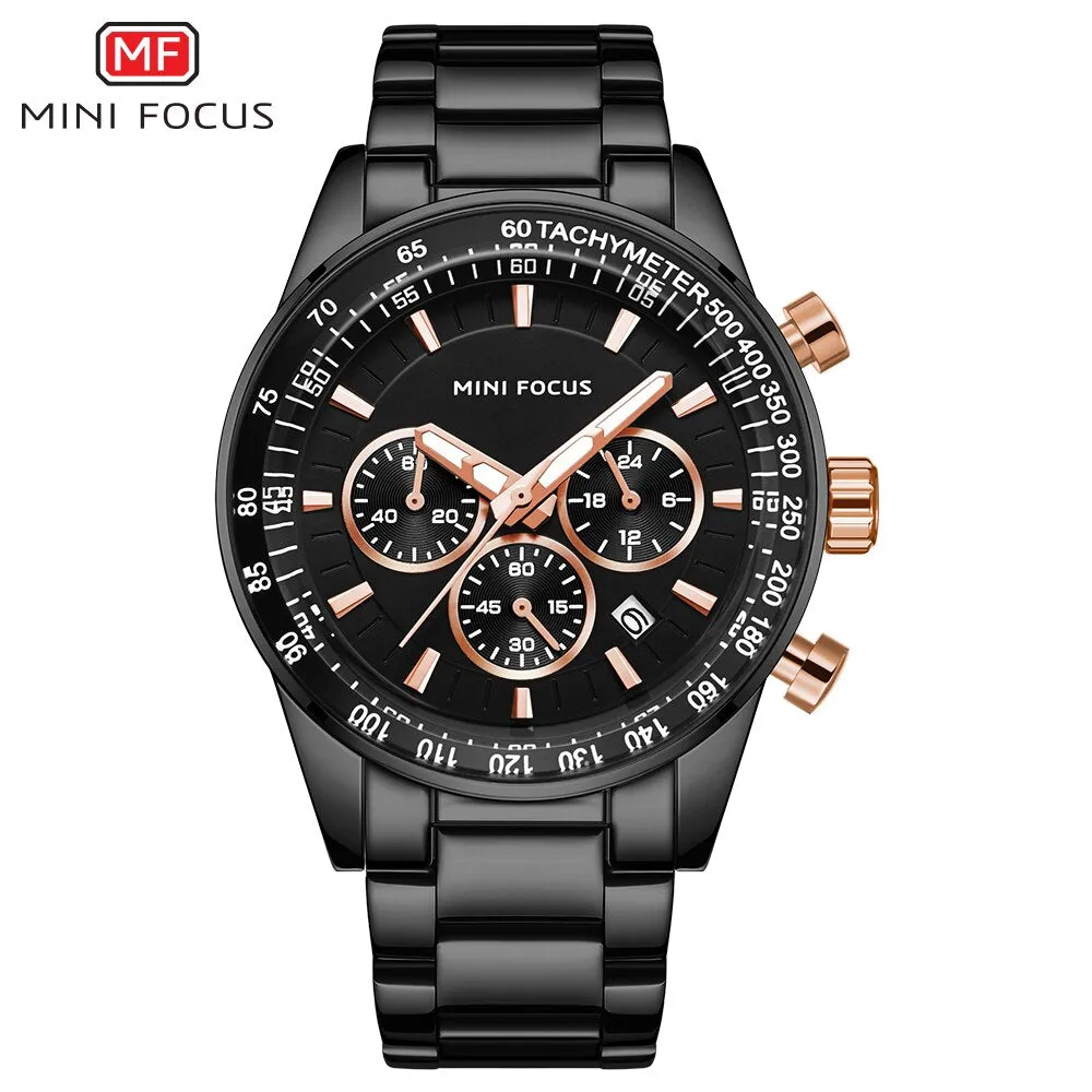 MINI FOCUS Mens Watches Top Brand Luxury Black Steel Quartz Watch Date 24 Hour Business Men Casual Sport Chronograph Wristwatch