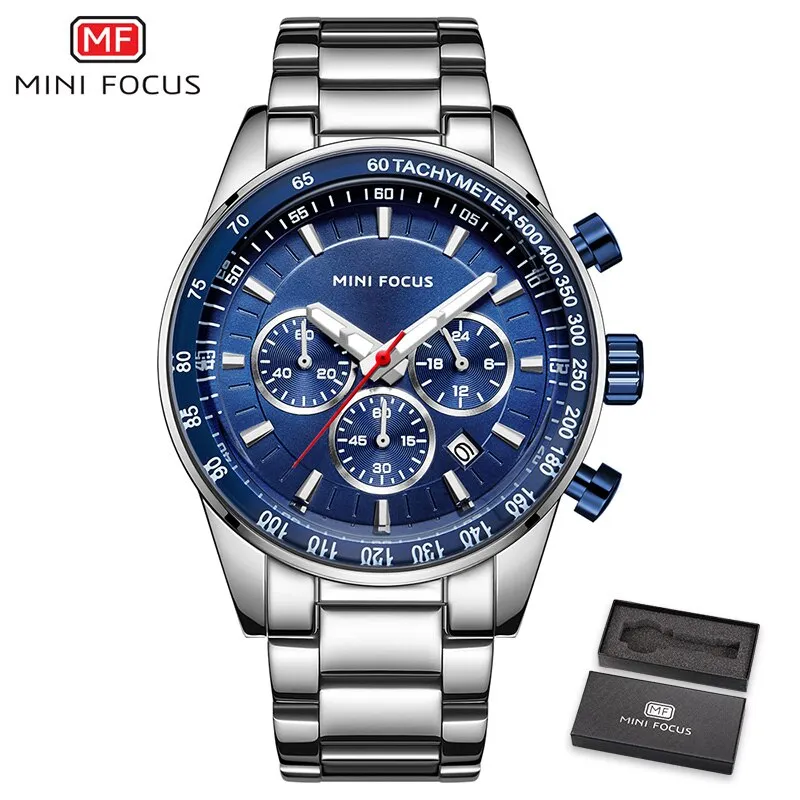 MINI FOCUS Mens Watches Top Brand Luxury Black Steel Quartz Watch Date 24 Hour Business Men Casual Sport Chronograph Wristwatch